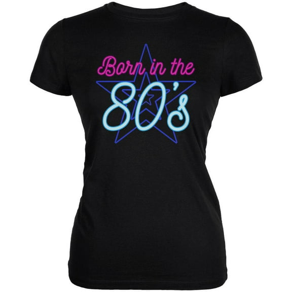 Retro 80s Neon Sign Born in the Eighties Juniors Soft T Shirt Black 2XL
