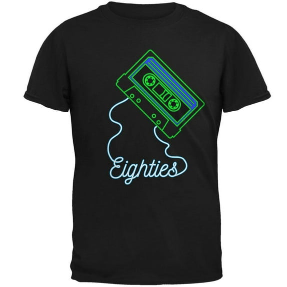 Retro 80s Neon Sign Cassette Tape Eighties Mens Soft T Shirt Black X-LG
