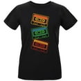 thumbnail image 1 of Retro 80s Neon Sign Cassette Tape Stacked Womens T Shirt Black X-LG, 1 of 1