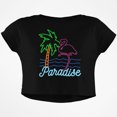 thumbnail image 1 of Retro 80s Neon Sign Flamingo Paradise Junior Boxy Crop Top T Shirt, 1 of 1