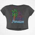 thumbnail image 1 of Retro 80s Neon Sign Flamingo Paradise Junior Boxy Crop Top T Shirt, 1 of 1