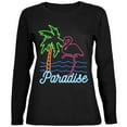 thumbnail image 1 of Retro 80s Neon Sign Flamingo Paradise Ladies' Jersey Long-Sleeve Tee Black LG, 1 of 1