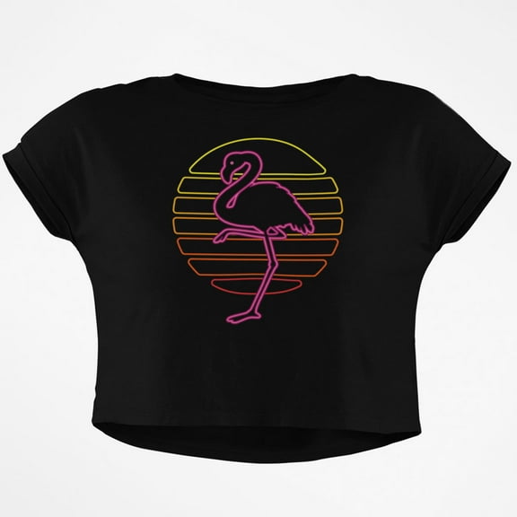 Retro 80s Neon Sign Flamingo Sunset Junior Boxy Crop top T Shirt
