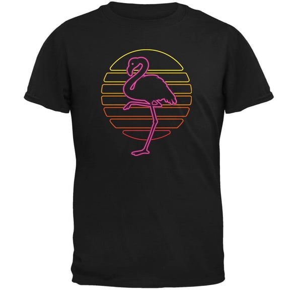 Retro 80s Neon Sign Flamingo Sunset Mens Soft T Shirt Black MD