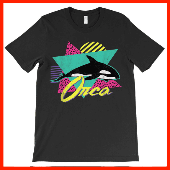 Retro 80s Orca Killer Whale T-Shirt - Vintage Ocean Wildlife Graphic Tee AH4337, Premium for Unisex - Extended Sizes Up to 5XL