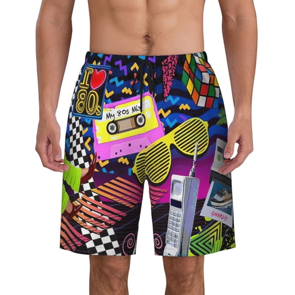 Retro 80s Pattern Men'S Beach Pants Quick Dry Short Swim Trunks With With Pockets And Mesh Lining Swimwear Beach Bathing Shorts Small