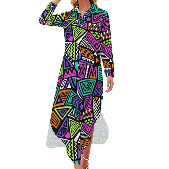 Retro 80s Pop Art Chiffon Dress Geometric Shapes Cute Dresses Street Fashion Casual Dress Female Sexy Print Clothing Big Size