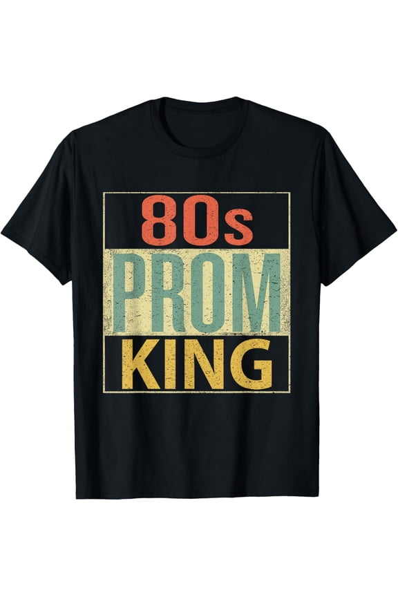 Retro 80s Prom King Vintage Distressed Graphic T-Shirt Men's Classic Party Costume Tee