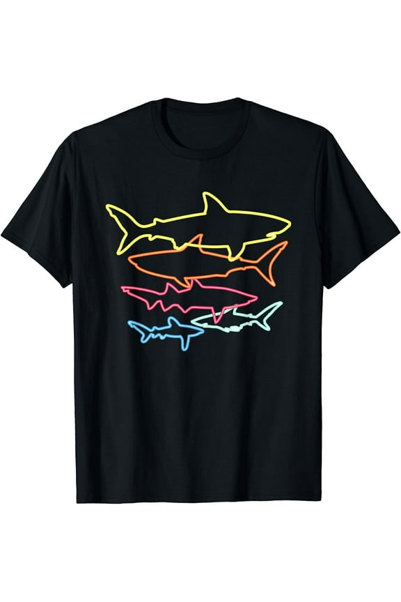Retro 80s Shark Clothes Shark Party Kids Women Men Sharks T-Shirt
