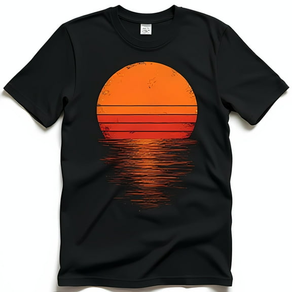 Retro 80s Sunset Graphic Black T-Shirt Vibrant and Red Design