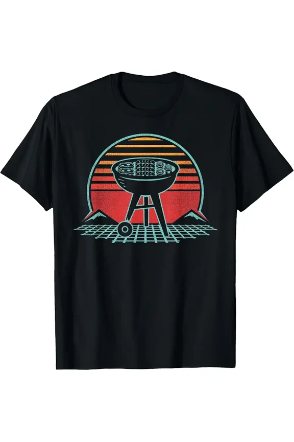 Retro 80s Sunset Grill Graphic for Men Women BBQ Grilling Gift T-Shirt