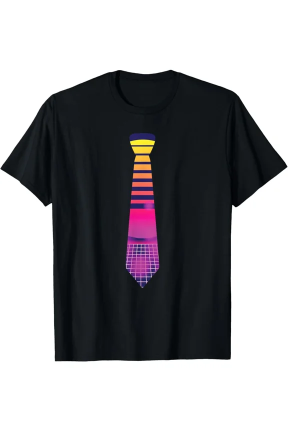 Retro 80s Vaporwave Necktie Aesthetic Throwback Grid Pattern Art Unisex T-Shirt, up to size 5XL