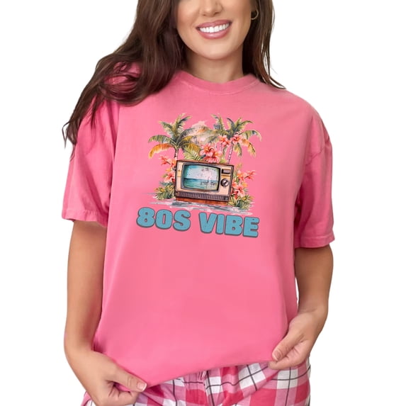 Retro 80s Vibe T-Shirt, Vintage TV Palm Trees Graphic Tee, Tropical Nostalgia Shirt, Classic 80s Summer Beach Vibes, Cool Retro Design, Crunchberry Comfort Colors T-Shirt, XL