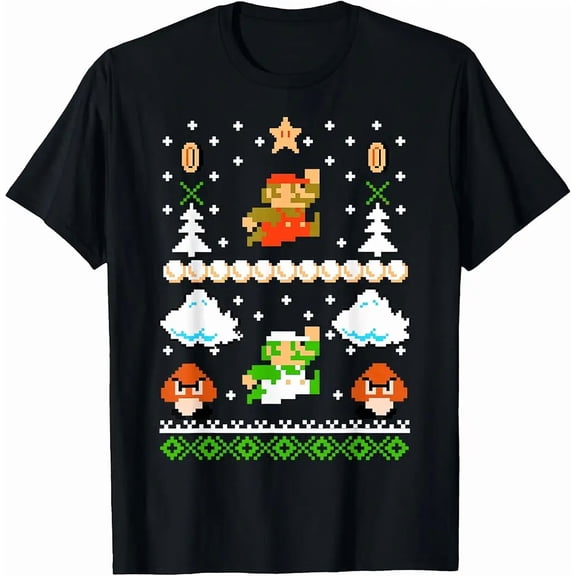 Retro 8Bit Gamer Mushroom Ugly Christmas Sweater Style Unisex T-Shirt, up to Size 5XL