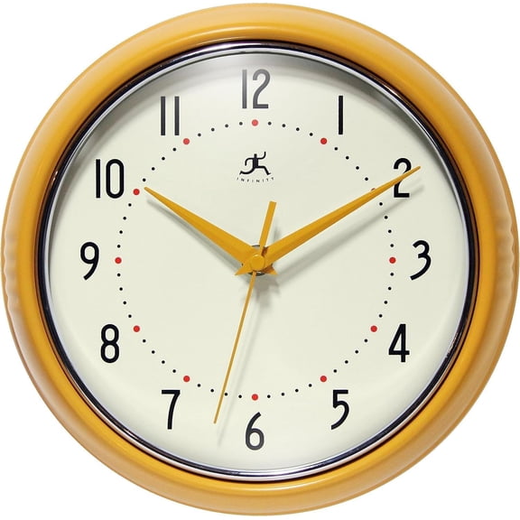 Retro 9 inch Silent Sweep Non-Ticking Mid Century Modern Kitchen Diner Wall Clock Quartz Movement Retro Wall Clock Decorative (Saffron Yellow)
