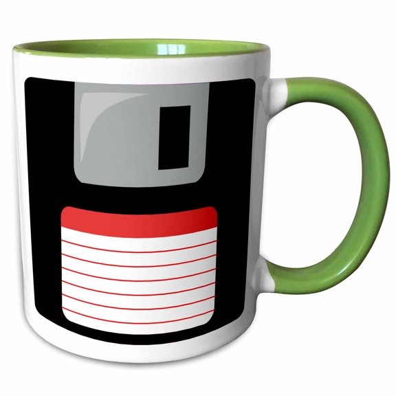 3drose, Retro 90s Computer Black Floppy Disk Graphic Design with Red Label - 1990s - Ninties Computer Tech, 11oz Two-tone Green Mug