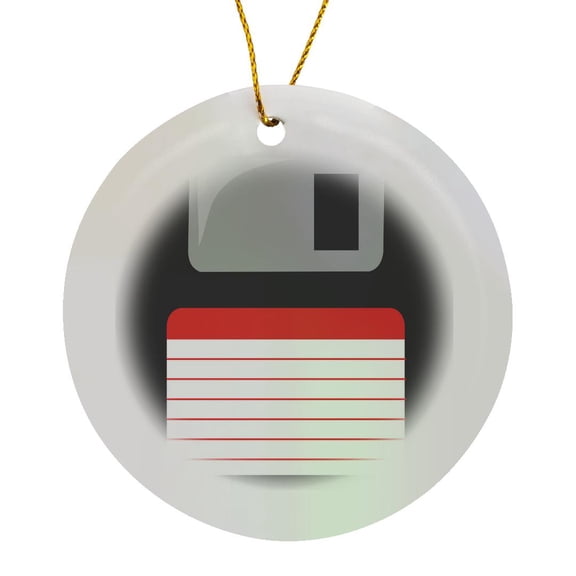 3drose, Retro 90s Computer Black Floppy Disk Graphic Design with Red Label - 1990s - Ninties Computer Tech, Circle Porcelain Ornament