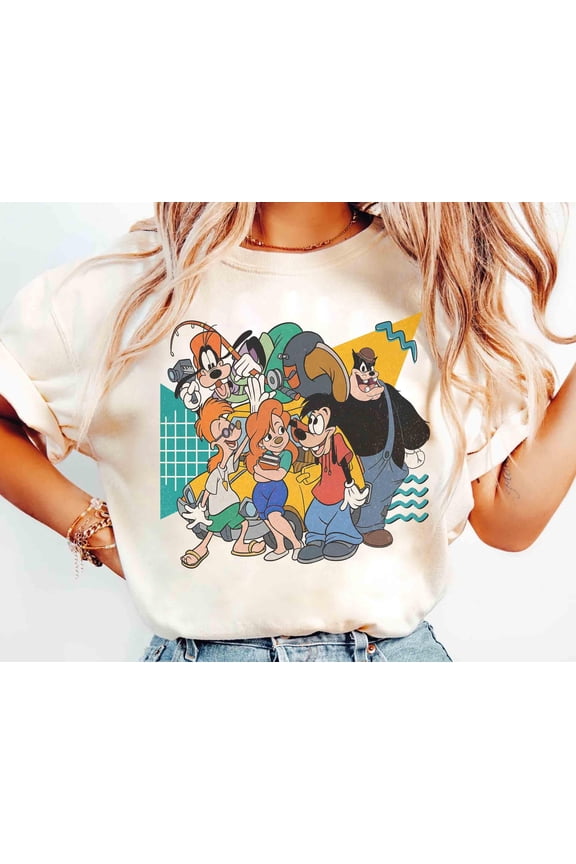 Retro 90s A Goofy Movie Characters Group T-shirt, Disney Powerline Max Goof Roxanne Tee, Disneyland Vacation Family 2026 Trip Gifts