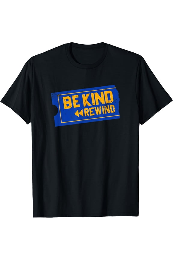 Retro 90s Be Kind Rewind Ticket Graphic Black T-Shirt for Vintage Style Fans