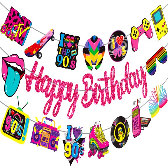 Retro 90s Birthday Party Banners 3 Pack Vintage Decor for Hip Hop Events Baby Showers