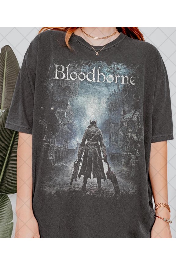 Retro 90s Bloodborne The Hunter TShirt Gothic Game Tee Distressed Gamer Fan TShirtGift For
