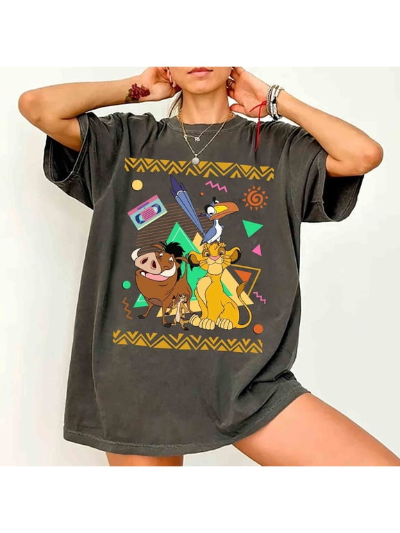 Retro 90s Disney Lion King Vintage Comfort Colors T-Shirt, Simba Timon Pumbaa Kevin Tee, Magic Kingdom Disneyland Family Holiday 2024 Trip Shirt, Pepper Color, Size S