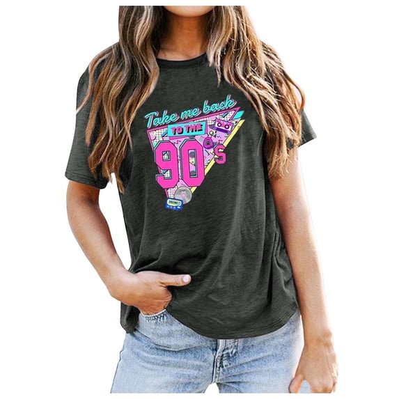 Retro 90s Fashion Casual Short Sleeve Graphic Print Ladies Tee for Daily Wear and Social Events Oversized T-shirts Short Sleeve Crewneck Casual Tops