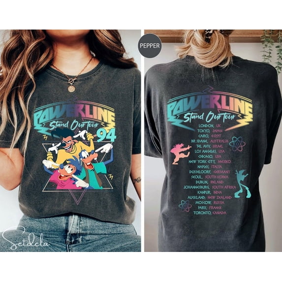 Retro 90s Goofy Movie Comfort Colors T-Shirt, Max Goofy Roxanne Powerline TShirt, Disney World Tour Double Sided Shirt, Goofy Movie Shirt, Disney Group, Pepper Color