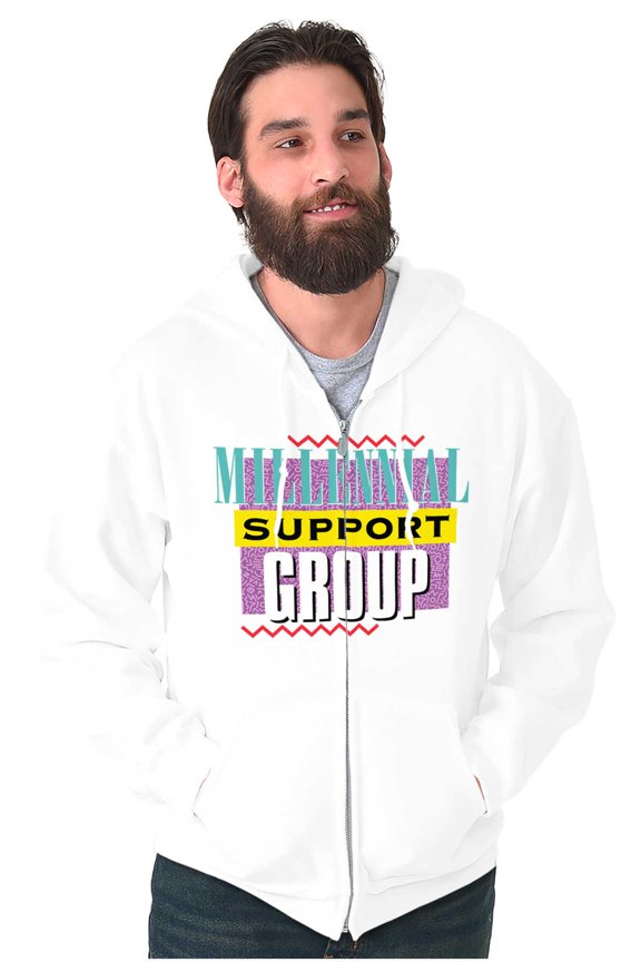 Retro 90s Millennial Support Group Zip Up Hoodie Men's Women's Brisco Brands L