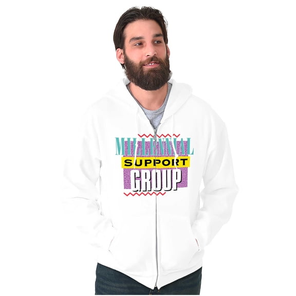 Retro 90s Millennial Support Group Zip Up Hoodie Men's Women's Brisco Brands S