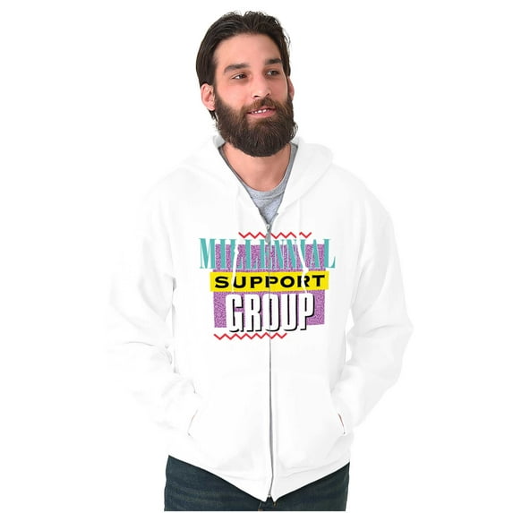 Retro 90s Millennial Support Group Zip Up Hoodie Men's Women's Brisco Brands S