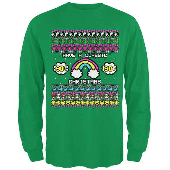 Retro 90s Nostalgia Classic Ugly Christmas Sweater Mens Long Sleeve T Shirt Irish Green 2XL