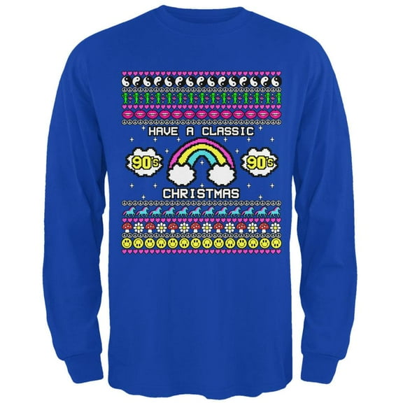 Retro 90s Nostalgia Classic Ugly Christmas Sweater Mens Long Sleeve T Shirt Royal MD