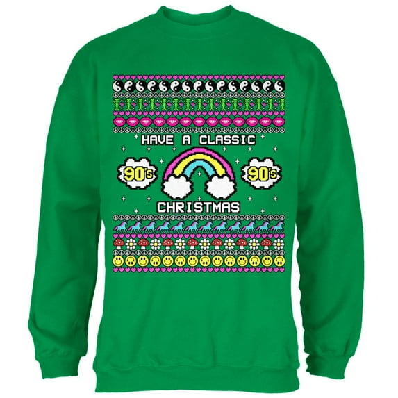 Retro 90s Nostalgia Classic Ugly Christmas Sweater Mens Sweatshirt Irish Green X-LG