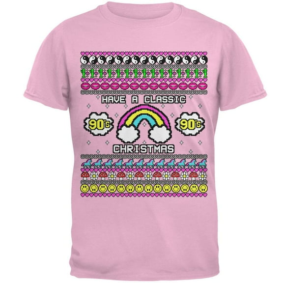 Retro 90s Nostalgia Classic Ugly Christmas Sweater Mens T Shirt Light Pink MD