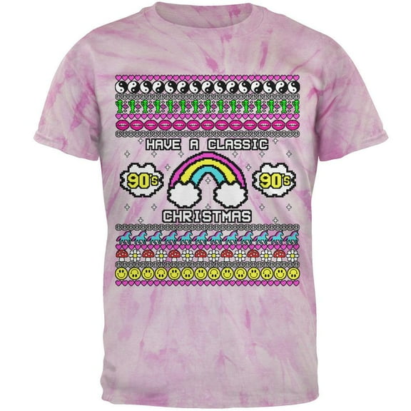 Retro 90s Nostalgia Classic Ugly Christmas Sweater Mens T Shirt Pinwheel Pink Tie Dye LG