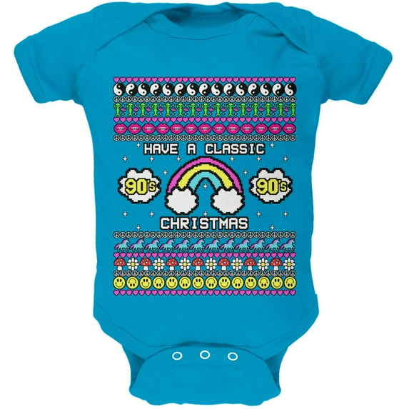 Retro 90s Nostalgia Classic Ugly Christmas Sweater Soft Baby One Piece Turquoise 0-3 M