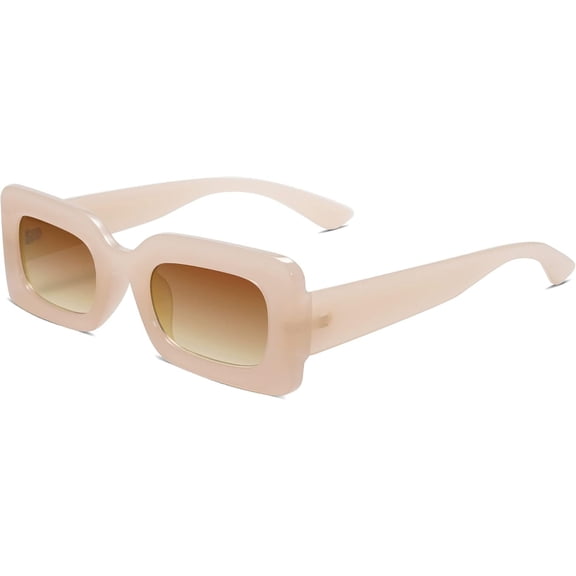 Retro 90s Nude Rectangle Sunglasses Womens Mens Trendy Chunky Glasses