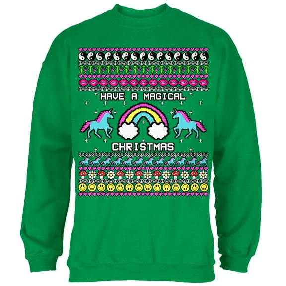 Retro 90s Rainbow Unicorn Magical Ugly Christmas Sweater Mens Sweatshirt Irish Green X-LG