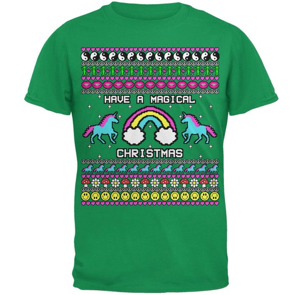Retro 90s Rainbow Unicorn Magical Ugly Christmas Sweater Mens T Shirt Irish Green 3X-LG