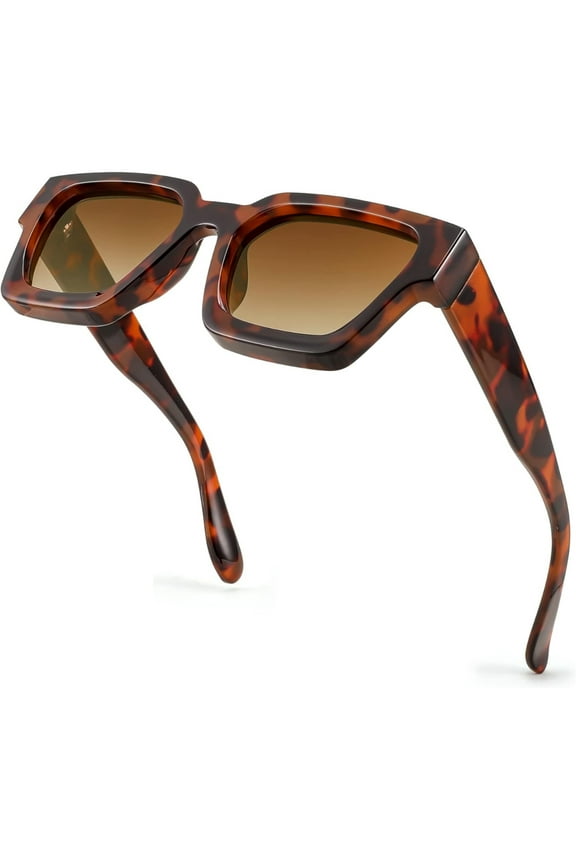 Retro 90s Square Sunglasses for Women Men Trendy Chunky Brown Tint Leopard UV400 Rectangle Sunglasses