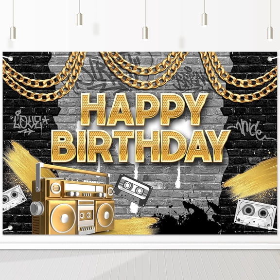 Retro 90s Street Style Photo Backdrop - Seamless Urban Graffiti with Gold Chain Design for Hip Hop Theme Parties, Music Photography, Nostalgic Events 72x43 Inch