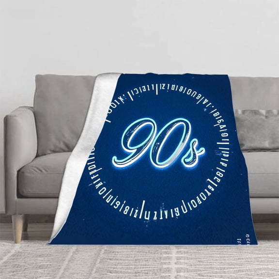 Retro 90s Style Durable Soft Flannel Blanket - Cozy Warm Throw for Sofa Travel Bed Chair - Stylish Circular Text Design