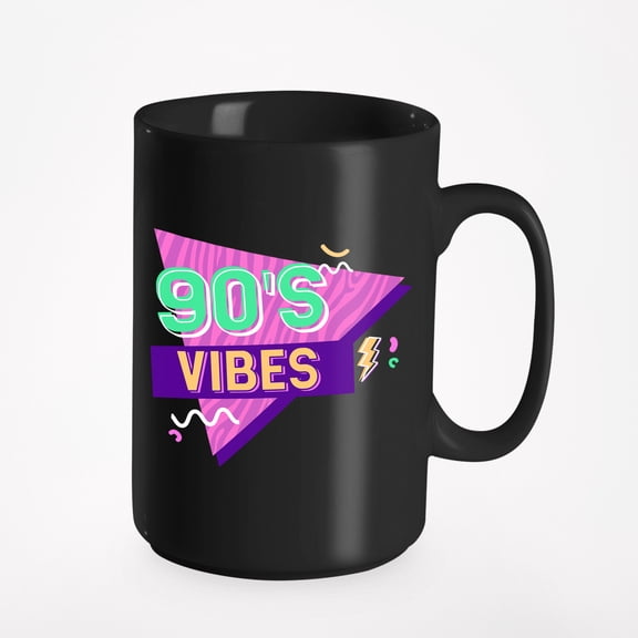 Retro 90s Vibes, Music Lover Cup, Black 15oz Ceramic Mug