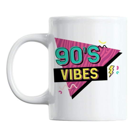 Retro 90s Vibes, Music Lover White Ceramic Coffee & Tea Mug Cup (11oz)