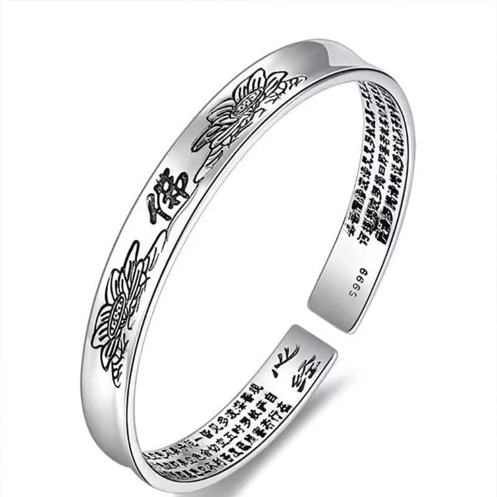 Retro 999 Silver Feng Shui Bracelet, Tibetan Buddhist Pixiu Bracelet for Men Women, Heart Sutra Mantras Amulet Exorcism Jewelry, Wealth Protection, Ward Off Evil Spirits Bracelet