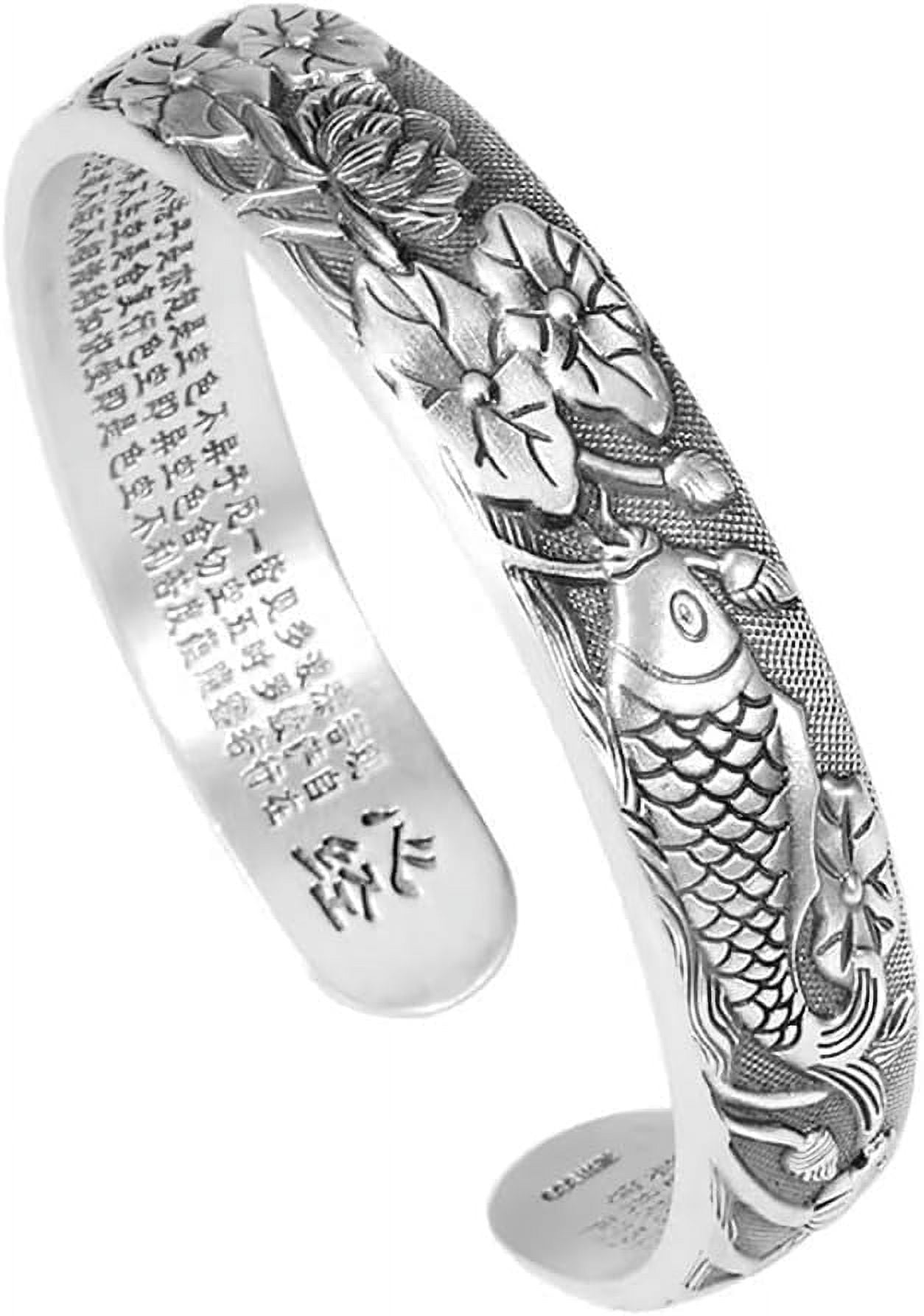 Retro 999 Silver Feng Shui Bracelet, Tibetan Buddhist Pixiu Bracelet for Men Women, Heart Sutra Mantras Amulet Exorcism Jewelry, Wealth Protection, Ward Off Evil Spirits Bracelet