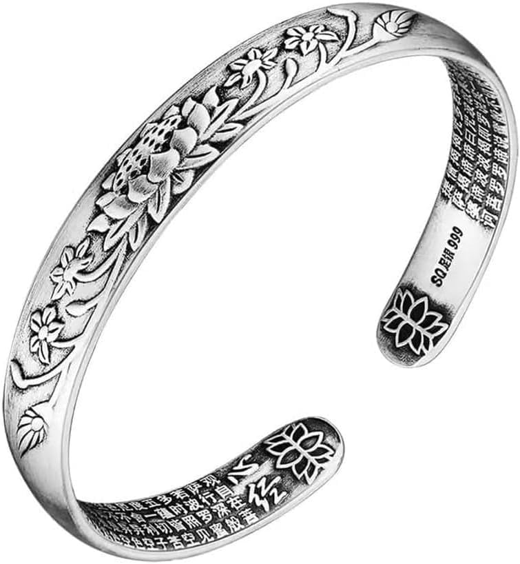 Retro 999 Silver Feng Shui Bracelet, Tibetan Buddhist Pixiu Bracelet for Men Women, Heart Sutra Mantras Amulet Exorcism Jewelry, Wealth Protection, Ward Off Evil Spirits Bracelet