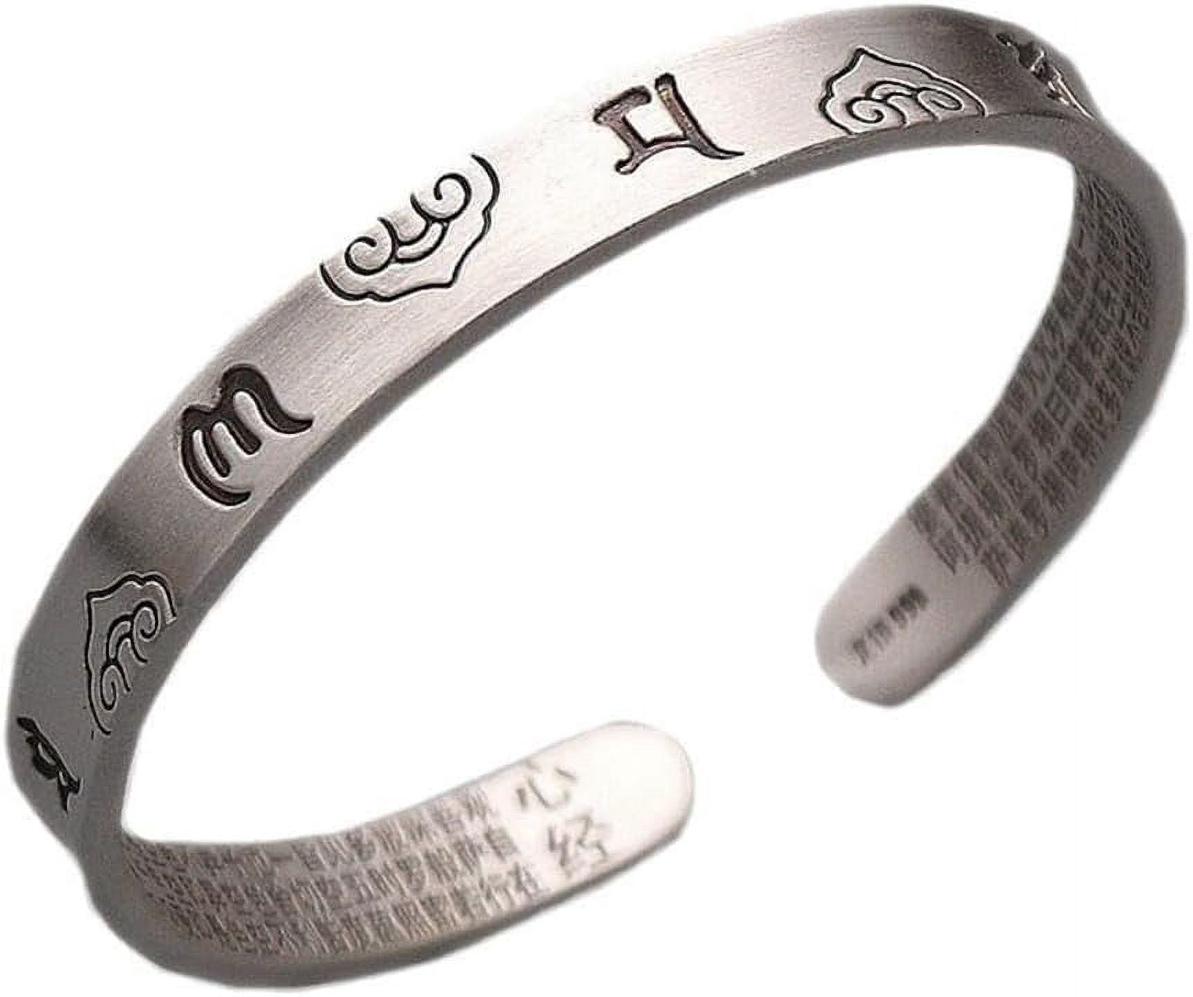 Retro 999 Silver Feng Shui Bracelet, Tibetan Buddhist Pixiu Bracelet for Men Women, Heart Sutra Mantras Amulet Exorcism Jewelry, Wealth Protection, Ward Off Evil Spirits Bracelet