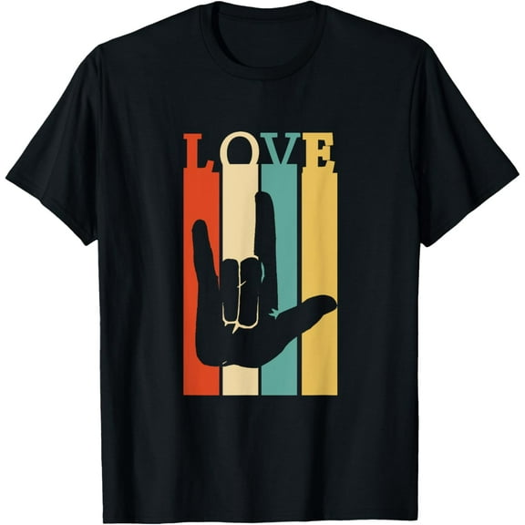Retro ASL Love Sign Language Silhouette T-Shirt men and women can wear, black, white, gifts